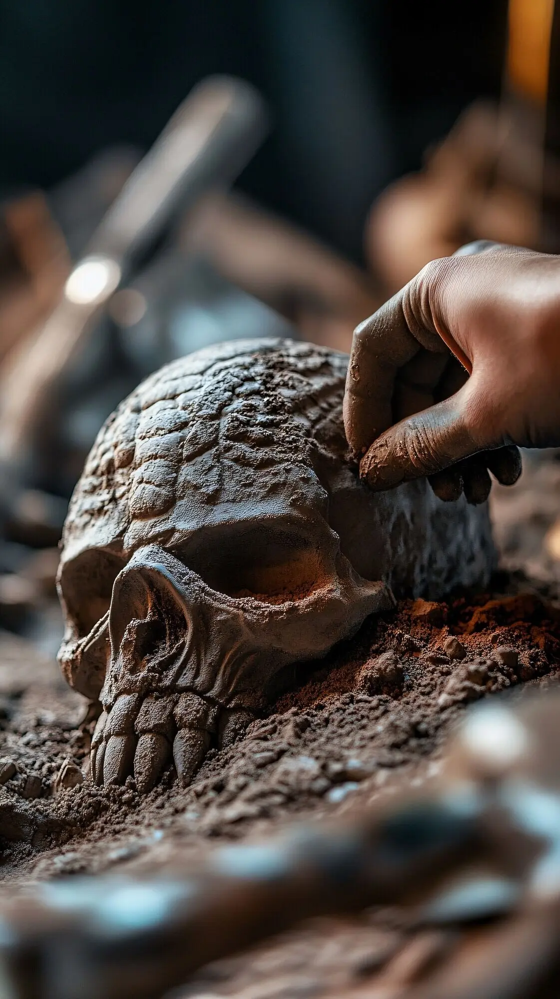 Szene aus einer archäologischen Stätte mit antiken Überresten und Entdeckungen.